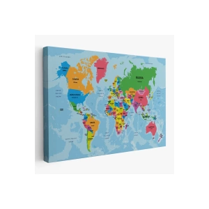 Dünya Haritası Ülke Başkentli Okyanuslu ve Dekoratif Kanvas Tablo 2201