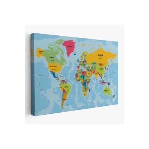 Dünya Haritası Ülke Başkentli Okyanuslu ve Dekoratif Kanvas Tablo 2243