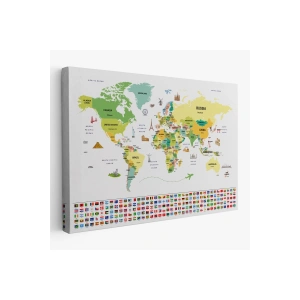 Dünya Haritası Ülke Bayraklı ve Başkentli Kanvas Tablo 1915