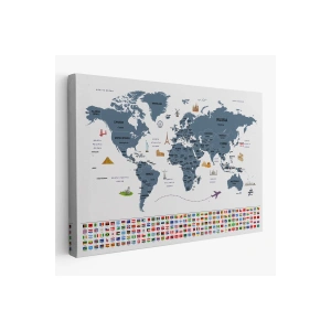 Dünya Haritası Ülke Bayraklı ve Başkentli Kanvas Tablo 1921
