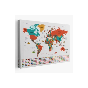 Dünya Haritası Ülke Bayraklı ve Başkentli Kanvas Tablo 1923