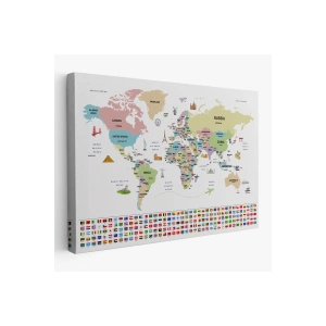 Dünya Haritası Ülke Bayraklı ve Başkentli Kanvas Tablo 1939