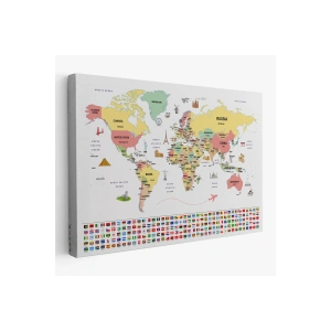 Dünya Haritası Ülke Bayraklı ve Başkentli Kanvas Tablo 1945