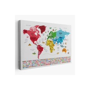 Dünya Haritası Ülke Bayraklı ve Başkentli Kanvas Tablo 1959
