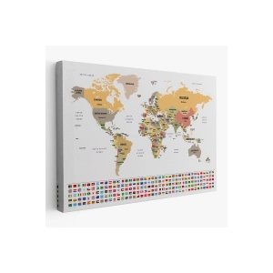Dünya Haritası Ülke Bayraklı ve Dekoratif Kanvas Tablo 2381