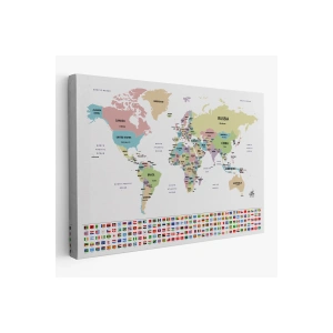 Dünya Haritası Ülke Bayraklı ve Dekoratif Kanvas Tablo 2385
