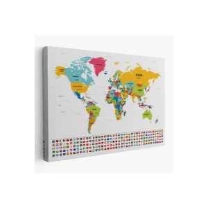 Dünya Haritası Ülke Bayraklı ve Dekoratif Kanvas Tablo 2395