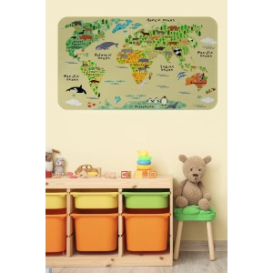 Eğitici Dünya Haritası Dünya Atlası Çocuk ve Bebek Odası Duvar Sticker-60x105-3772