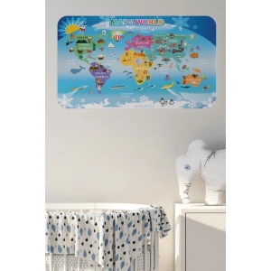 Eğitici Dünya Haritası Dünya Atlası Çocuk ve Bebek Odası Duvar Sticker-60x105-3779