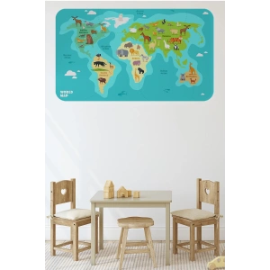 Eğitici Dünya Haritası Dünya Atlası Çocuk ve Bebek Odası Duvar Sticker-60x105-3784
