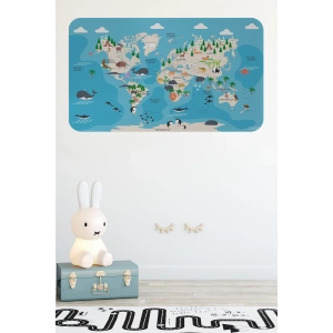 Eğitici Dünya Haritası Dünya Atlası Çocuk ve Bebek Odası Duvar Sticker -60x105-3802
