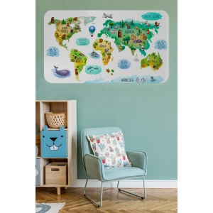 Eğitici Dünya Haritası Dünya Atlası Çocuk ve Bebek Odası Duvar Sticker -60x105-3807