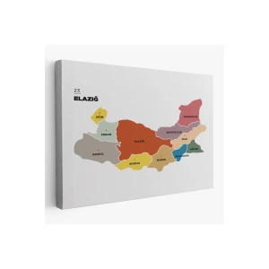 Elazığ  İli ve İlçeler Haritası  Dekoratif Kanvas Tablo 1331