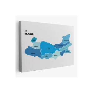 Elazığ  İli ve İlçeler Haritası  Dekoratif Kanvas Tablo 1332