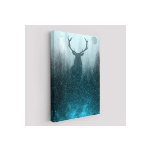 Geyiğin Gece Ormandaki Silüeti Duvar Tablosu-6369