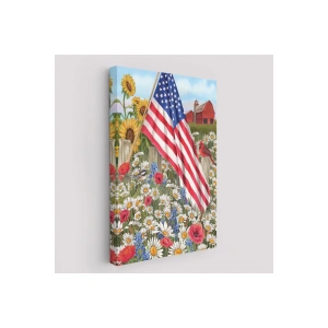 Güzel Bahçe İçierisindeki Amerka Bayrağı Duvar Tablosu-6278