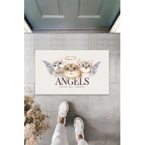 Home Beyaz Kapı Önü Paspası Angels Kediler Desen  K-3343