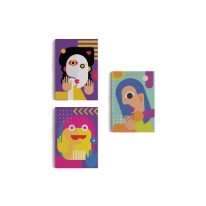 İkonik Karakterler Soyut Dekoratif Duvar Tablosu Üçlü Set-EN-112