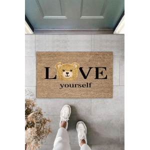 Kahverengi Kapı Önü Paspası Love Yourself Ayıcık Desen  K-3329