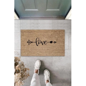 Kahverengi Kapı Önü Paspası Oklu Love Desen  K-3306