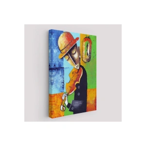 Keman Çalan Müzisyen Sürreal Adam Duvar Tablo-6447