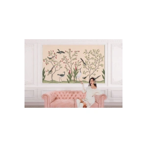 Kuşburnu Ağacı ve Kuşlar Desenli Dekoratif Duvar Kağıdı-5619