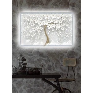 Led Işıklı 3d Dekoratif Gold Çiçek Tablo