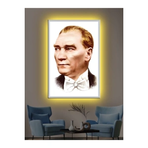 Led Işıklı Atatürk Şık Hediyelik Kanvas Tablo