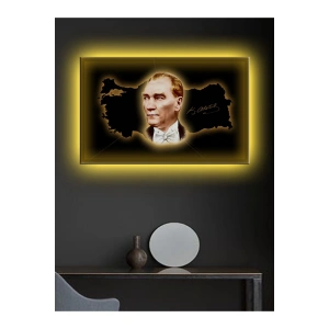 Led Işıklı Atatürk ve Türkiye Haritası Duvar Tablosu
