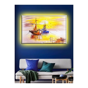 Led Işıklı Gemi Yağlı Boya stili Tablo