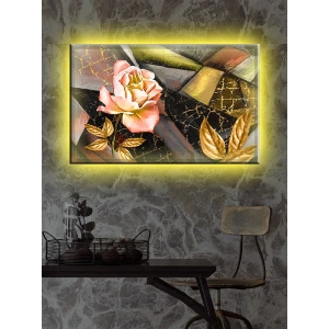 Led Işıklı Gold Çiçek Dekoratif Tablo