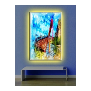 Led Işıklı Kayık Yağlı Boya Tarzı Kanvas Tablo