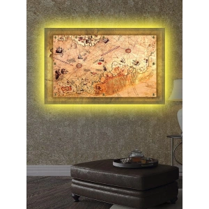 Led Işıklı Piri Reis Haritası (Kanvas Tablo)