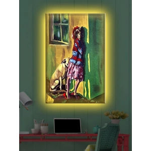 Led Işıklı Sanatsal Kız Ve Köpek Tablo