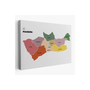 Mardin İli ve İlçeler Haritası  Dekoratif Kanvas Tablo 1416