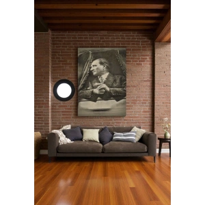 Mustafa Kemal Atatürkün Karakalem Görünümlü Portre Çizimi Dikdörtgen Dekoratif Kanvas Tablo-DE-82