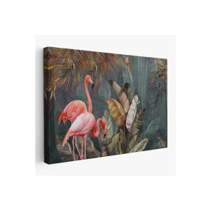 Pembe Filamingolar Yağlıboya Görünüm Dekoratif Tablo -3700