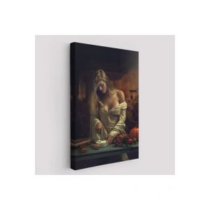 Peynir Kesen Güzel Kadın Dekoratif Duvar Tablosu-6299