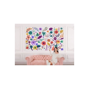 Renkli Çiçekler Desenli Duvar Kağıdı-5652