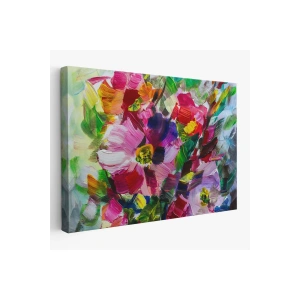 Renkli Çiçekler Yağlı Boya Görünümlü Kanvas Tablo-1217