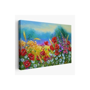 Renkli Çiçekler Yağlıboya Görünüm Dekoratif Kanvas Duvar Tablosu-3749
