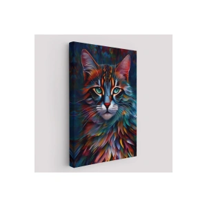 Renkli Karizmatik Kedi Dekoratif Duvar Tablosu-6225