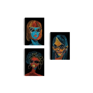 Renkli Pop Art Kadınlar Dekoratif Duvar Tablosu Üçlü Set-EU-120