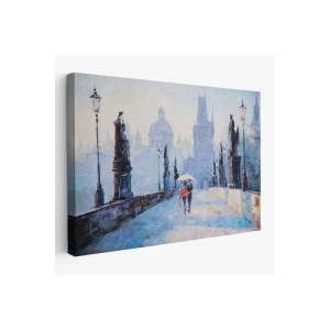 Şemsiye Altında Bir Çift Aşık Temalı Kanvas Duvar Tablosu-1187