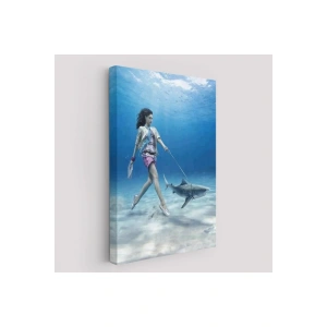 Su Altında Köpek Balığı Gezdiren Kadın Tablosu-6482