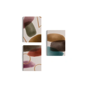 Suluboya Görünümlü Soyut Desenler  Duvar Tablosu Üçlü Set-EG-106
