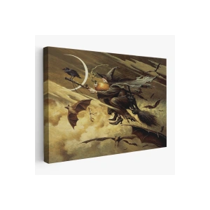 Süpürge İle Uçan Cadı ve Kedisi Cadılar Bayramı Helloven Duvar Tablosu -6559