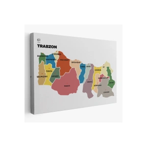 Trabzon İli ve İlçeler Haritası  Dekoratif Kanvas Tablo 1470