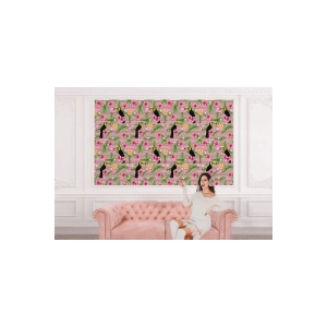 Tropikal Papağanlar Çiçekli Ağaç Yaprakları Duvar Kağıdı-5573