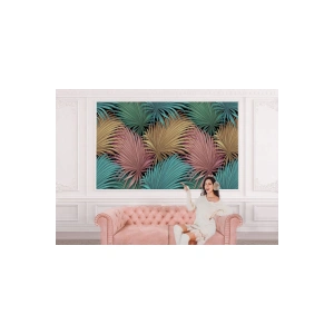 Tropikal Renkli Yaprak Desenli Duvar Kağıdı-5636